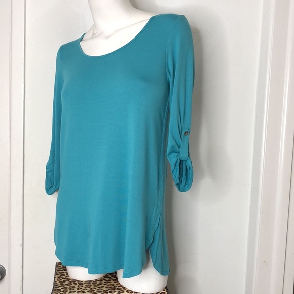 J. Jill Wearever Collection Roll Tab Sleeve Scoop Neck Knit Tunic Top S Petite - Picture 3 of 10